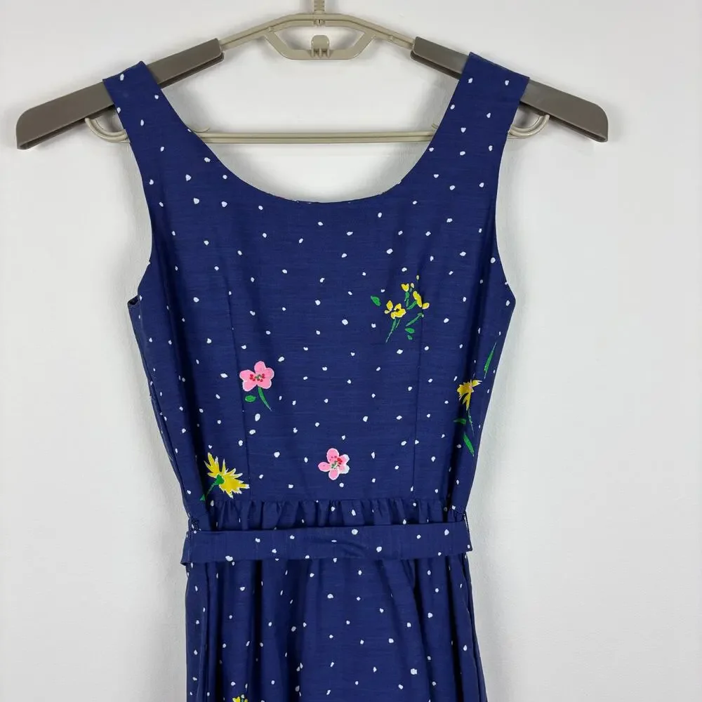 Vintage Chiha Blue Floral Midi Maxi Dress USA polyester/cotton 8 (see measures)